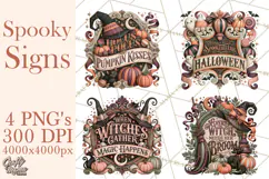 Retro Halloween Sign Clipart PNG Product Image 1