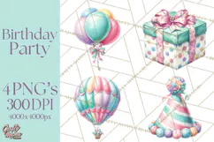 Cute Birthday Party Clipart PNG | Birthday Cake Graphics Product Image 1