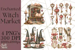 Enchanted Witch Market PNG Watercolor Clipart Product Image 1