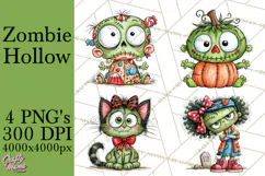 Zombie Hollow Cute Zombie Halloween Clipart PNG Product Image 1