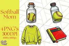 Softball Mom PNG, Softball Clipart, Softball Mama Designs Product Image 1