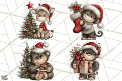 Jungle Christmas Clipart, Christmas Jungle Animals PNG Product Image 1