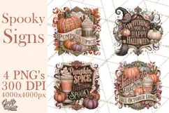 Retro Halloween Sign Clipart PNG Product Image 1