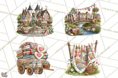 Patchwork Village Clipart PNG, Quilting Seamstress Quilt Product Image 1