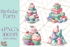 Cute Birthday Party Clipart PNG | Birthday Cake Graphics Product Image 1