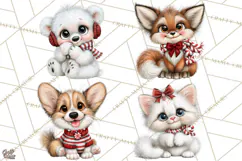 Peppermint Pals Christmas Animal Clipart PNG, Cute Candy Product Image 1