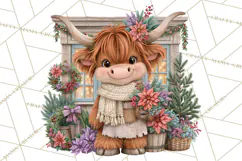 Highland Cow Christmas Village Clipart, Christmas Cow PNG Product Image 3