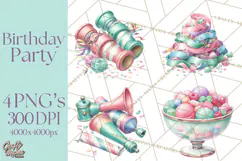 Cute Birthday Party Clipart PNG | Birthday Cake Graphics Product Image 1