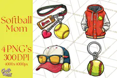Softball Mom PNG, Softball Clipart, Softball Mama Designs Product Image 1