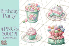 Cute Birthday Party Clipart PNG | Birthday Cake Graphics Product Image 1