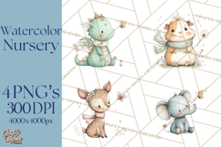 Whimsical Watercolor Woodland Animal Clipart PNG Product Image 1