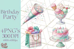 Cute Birthday Party Clipart PNG | Birthday Cake Graphics Product Image 1
