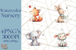 Whimsical Watercolor Woodland Animal Clipart PNG Product Image 1