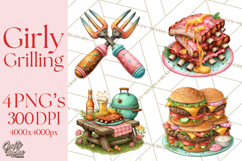Girls Back  Yard Barbecue Girly Grilling BBQ Clipart Product Image 1