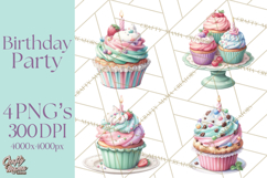 Cute Birthday Party Clipart PNG | Birthday Cake Graphics Product Image 1