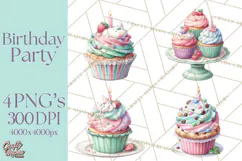 Cute Birthday Party Clipart PNG | Birthday Cake Graphics Product Image 1