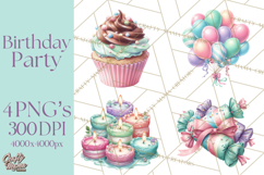 Cute Birthday Party Clipart PNG | Birthday Cake Graphics Product Image 1