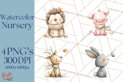 Whimsical Watercolor Woodland Animal Clipart PNG Product Image 1
