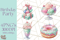 Cute Birthday Party Clipart PNG | Birthday Cake Graphics Product Image 1