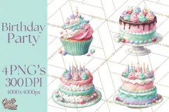 Cute Birthday Party Clipart PNG | Birthday Cake Graphics Product Image 1