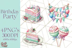 Cute Birthday Party Clipart PNG | Birthday Cake Graphics Product Image 1