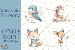 Whimsical Watercolor Woodland Animal Clipart PNG Product Image 1
