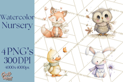 Whimsical Watercolor Woodland Animal Clipart PNG Product Image 1