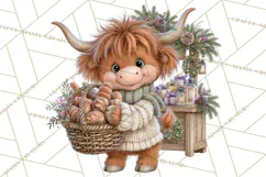 Highland Cow Christmas Village Clipart, Christmas Cow PNG Product Image 4