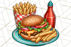 Retro Diner Clipart PNG 1950s Vintage Food Jukebox Product Image 5