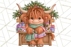Highland Cow Christmas Village Clipart, Christmas Cow PNG Product Image 5