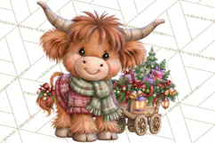 Highland Cow Christmas Village Clipart, Christmas Cow PNG Product Image 2