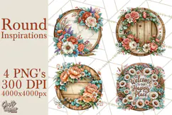 Inspirational Round Floral Door Sign PNG Designs Product Image 1