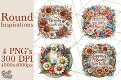 Inspirational Round Floral Door Sign PNG Designs Product Image 1