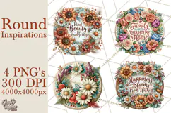 Inspirational Round Floral Door Sign PNG Designs Product Image 1