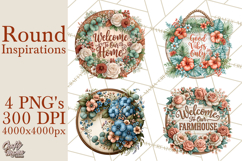Inspirational Round Floral Door Sign PNG Designs Product Image 1