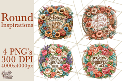 Inspirational Round Floral Door Sign PNG Designs Product Image 1