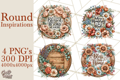 Inspirational Round Floral Door Sign PNG Designs Product Image 1