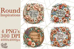 Inspirational Round Floral Door Sign PNG Designs Product Image 1