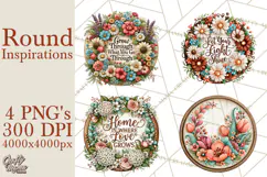 Inspirational Round Floral Door Sign PNG Designs Product Image 1
