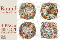 Inspirational Round Floral Door Sign PNG Designs Product Image 1