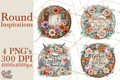 Inspirational Round Floral Door Sign PNG Designs Product Image 1
