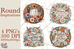 Inspirational Round Floral Door Sign PNG Designs Product Image 1