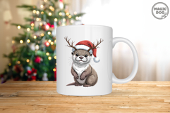 Otter Christmas PNG|Otter Santa Hat Reindeer Antlers Product Image 5