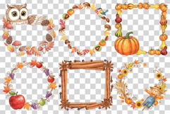 Autumn border | Fall Frame Watercolor Leaves Acorn Animal Product Image 5