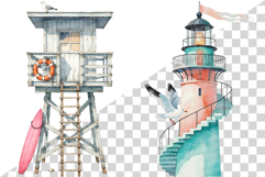 Pink and blue Beach | Watercolor summer ocean seaside png Product Image 5