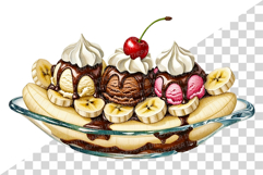 Banana Dessert | Watercolor art Split Cup Cake Fruit PNG Product Image 5