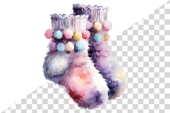 Girls Winter Fur Socks | watercolor clipart cute fluffy kids Product Image 5