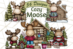 Rustic Moose Forest Clipart PNG, Cozy Woodland Cabin Clipart Product Image 1