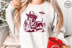 Vintage Dachshund Cowboy Retro Western Dog Doxie UFO Alien Product Image 5