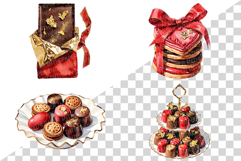 Valentine Day Red and Gold Chocolate | Watercolor dessert Product Image 5